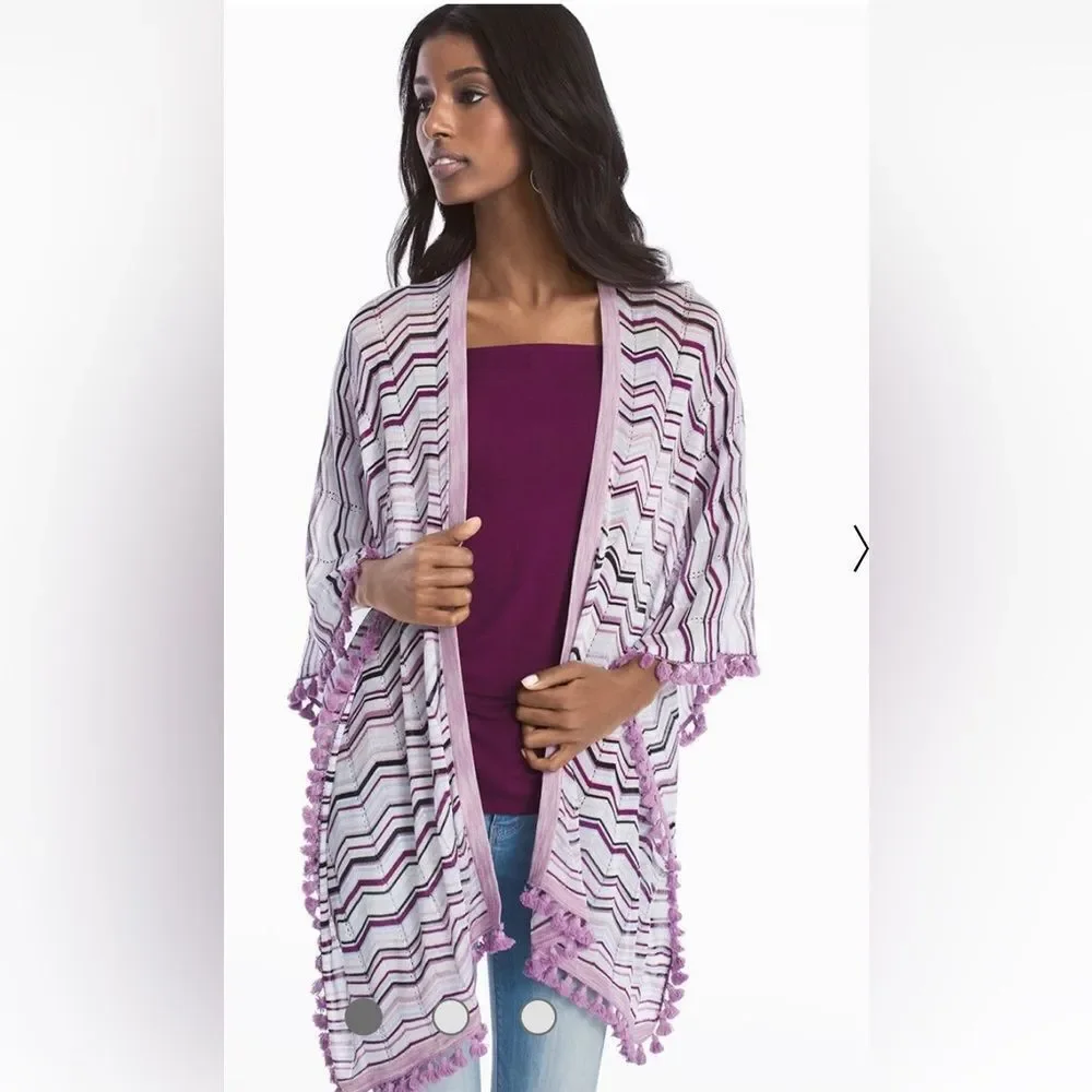 White House Black Market purple petite chevron sweater cardigan tassels hem XS/S